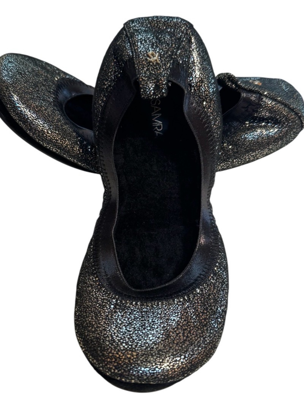 Yosi Samra Metallic Black Glitter Foldable Ballet Flats - 8